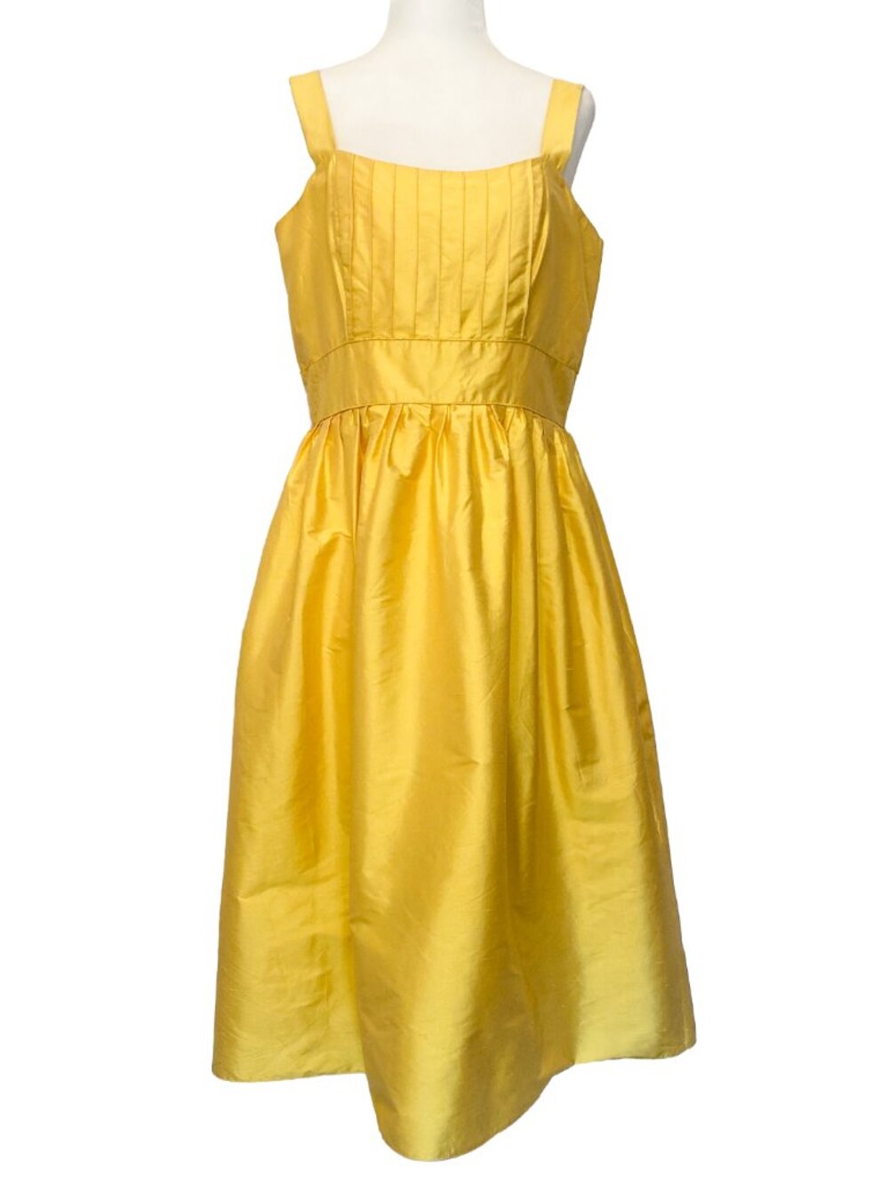 Siri Vintage-Style Yellow Silk Shantung Fit-and-Flare  Tank Midi Dress L Sz 10